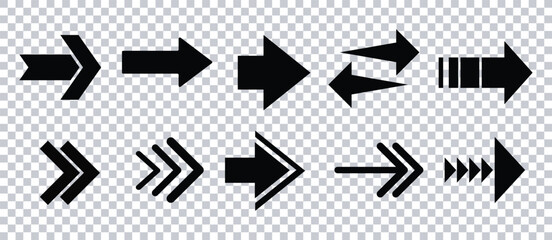 Bold Black Arrow Icons Set - Direction, Forward, Play, Navigation Vector PNG.