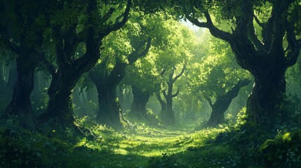Fototapeta premium Sunlit Green Forest Path