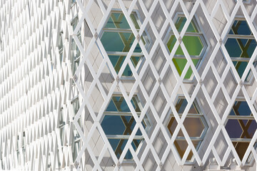 Modern auditorium facade featuring geometric patterns