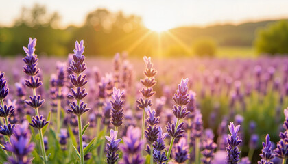 Obraz premium Lavender flowers blooming in a sunlit field