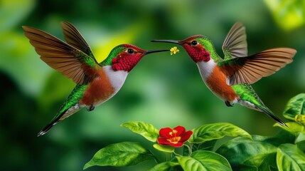 Fototapeta premium Hummingbirds in Flight: A Symphony of Colors and Nature's Grace