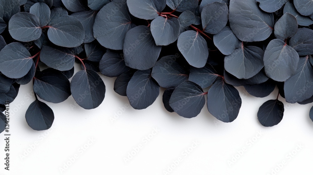 Poster Close up of a bunch of black leaves, possibly from a plant. The leaves are arranged in a way that creates a sense of depth and texture, with some overlapping and others standing out