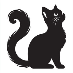 Obraz premium Profile view of a walking cat, sleek black silhouette on a bright white background