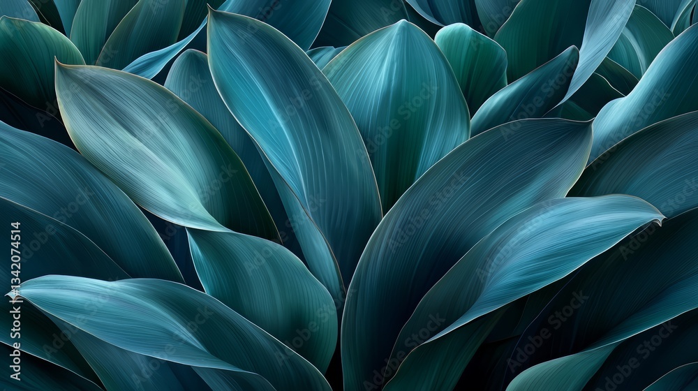 Poster Close up of a bunch of green leaves, possibly from a plant. The leaves are arranged in a way that creates a sense of depth and texture, with some leaves overlapping and others standing out