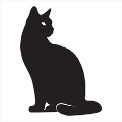 Profile view of a walking cat, sleek black silhouette on a bright white background