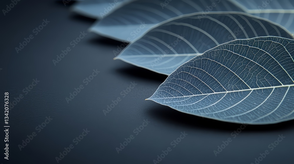 Aufkleber close up of a leaf with a blue background. the leaf is very thin and delicate, and the blue backgrou