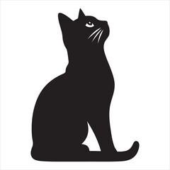 Profile view of a walking cat, sleek black silhouette on a bright white background