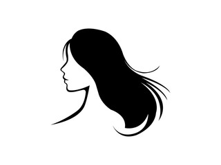 Silhouette of a woman's head with flowing hair.