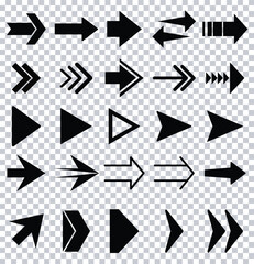 Black Arrow Icons Set - Direction, Navigation, Pointer, Vector PNG Collection.