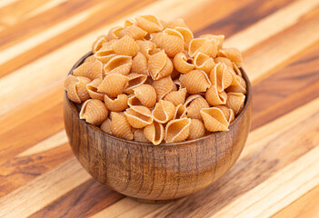 Whole Wheat Shell Pasta on a Beautiful Wooden Table