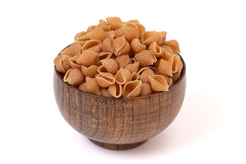 Whole Wheat Shell Pasta Isolated on a White Background