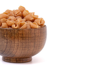 Whole Wheat Shell Pasta Isolated on a White Background
