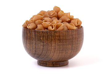 Whole Wheat Shell Pasta Isolated on a White Background