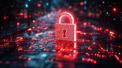 A digital representation of a secure lock protecting information pathways