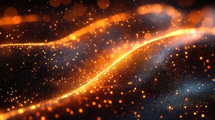 Glowing abstract waves with particles and bokeh effects create art