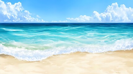 A breathtaking beach scene with smooth sand and the soothing sound of gentle waves lapping at the shoreline.