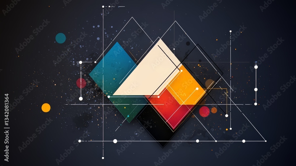 Fototapete colorful abstract design with squares and triangles. the design is made up of different colors and s