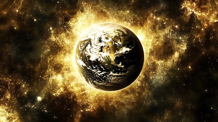 Obraz premium An illuminated planet earth surrounded by celestial golden light