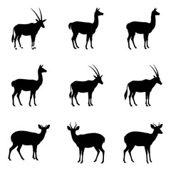 Antelope and Deer Silhouettes: Diverse Wildlife Figures with Horns