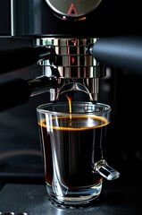 Close-Up of Espresso Machine Brewing Rich Coffee into a Glass Cup
