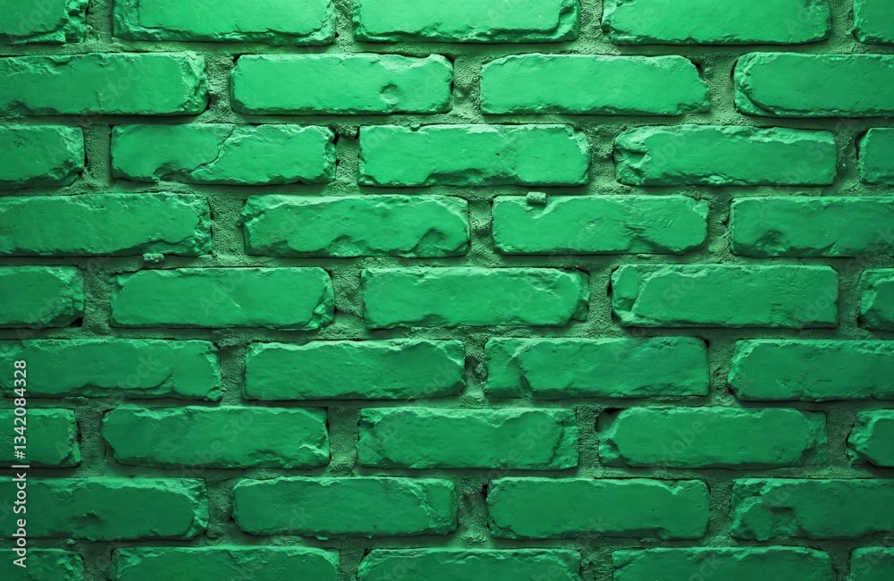 Poster green brick wall texture background. architecture pattern with block cement. concrete stone structur