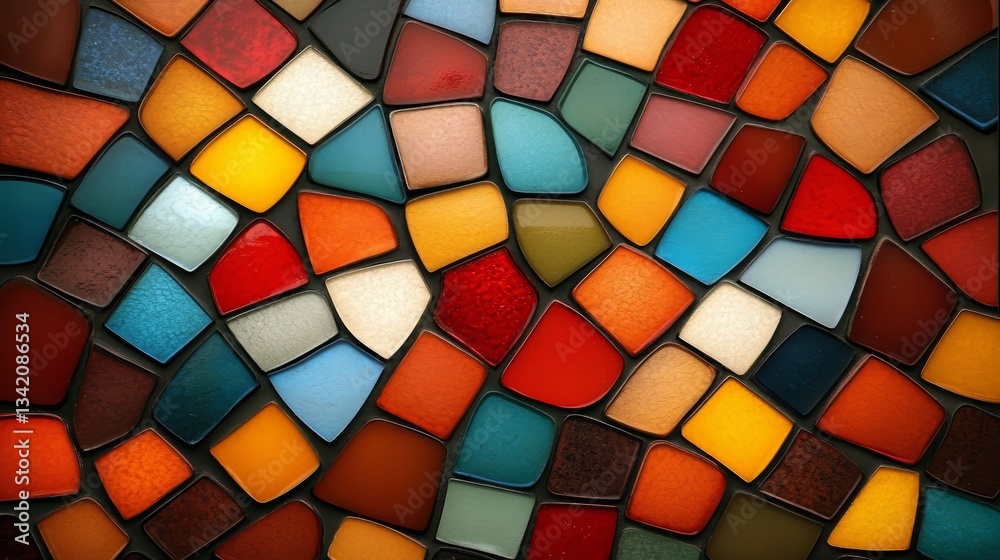 Poster colorful mosaic made of many different colored glass pieces. the mosaic is made up of many different