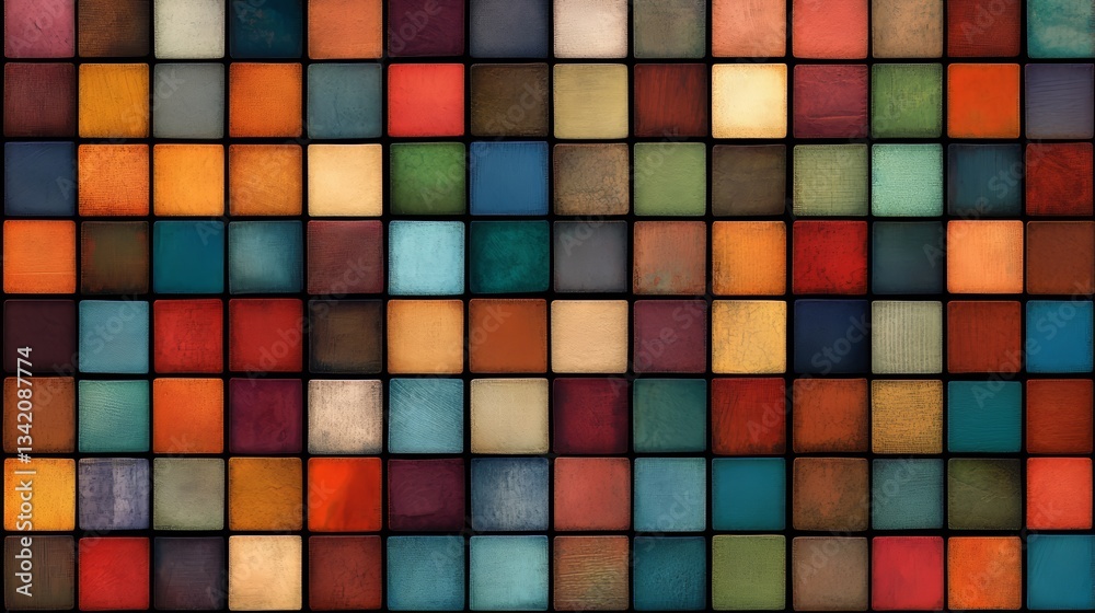 Fototapete colorful pattern of squares with a brown background. the squares are of different colors and sizes