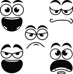 Simple Cartoon Face Expressions, Vector Emoticon Pack