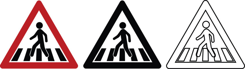 A man walking on a zebra crossing Pedestrian icon in flat, line set isolated on transparent background