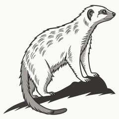 Fototapeta premium Alert Meerkat: A meerkat stands tall, vigilant and watchful, with a keen gaze and a pointed, alert expression, showcasing their characteristic curiosity and guarding nature. 