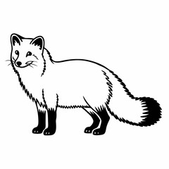 Obraz premium Black and White Fox Illustration: A simple yet captivating black and white illustration of a fox, showcasing its sleek silhouette and bushy tail, making a striking visual statement.