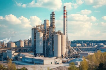 Fototapeta premium Industrial Cement Production Complex in Background