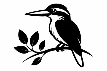 Fototapeta premium kingfisher sitting on a branch line art silhouette vector illustration