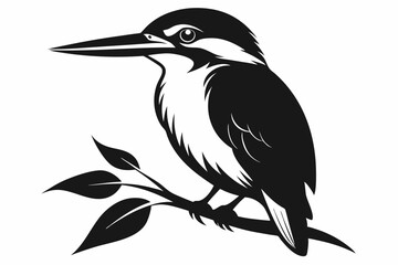 Obraz premium kingfisher sitting on a branch line art silhouette vector illustration