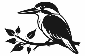 kingfisher sitting on a branch line art silhouette vector illustration