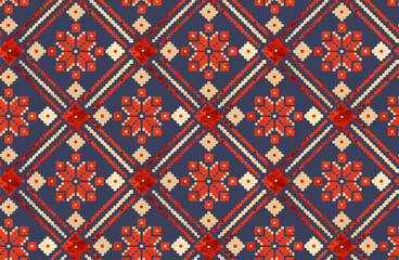 Watercolor illustration of Ukrainian folk seamless pattern ornament. Ethnic ornament. Traditional Ukrainian, folk art knitted embroidery pattern - Vyshyvanka