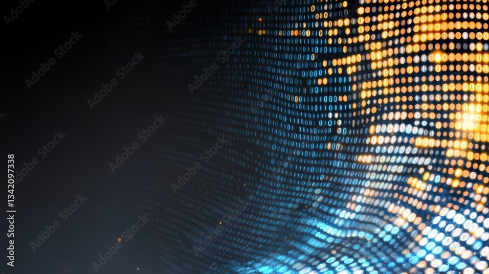Aufkleber computer screen with a blue and orange background. the background is made up of small dots that are 