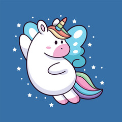Cute unicorn with butterfly wings cartoon. Animal vector icon illustration