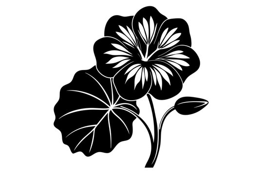 black and white flower with leaf and bud clip art preview