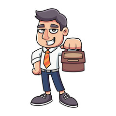 Cute bussines man with bag cartoon. Vector icon illustration isolated on white background