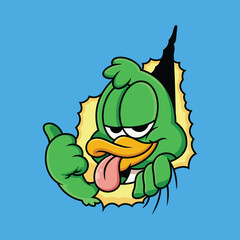 Cute duck with tumb up pose cartoon. Vector icon illustration isolated on white background