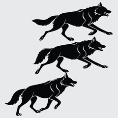 A  pack of wild dogs sprinting together image silhouette design vector art and illustration