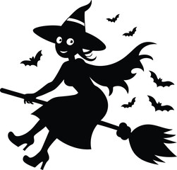 Witch Flying on a Broomstick Silhouette Vector Design
