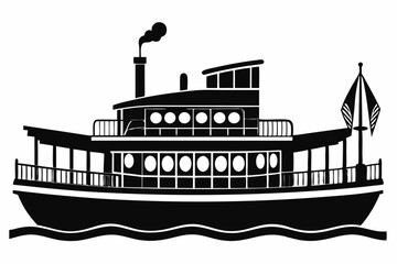 Naklejka premium riverboat line art silhouette vector illustration