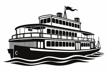Obraz premium riverboat line art silhouette vector illustration