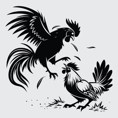 A rooster slamming into another mid-fight image silhouette design vector art and illustration © Shahanaz