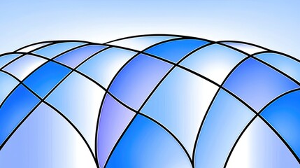 A vibrant abstract design featuring series of blue and white curved shapes, creating wave like pattern. smooth lines and gradients evoke sense of fluidity and modernity