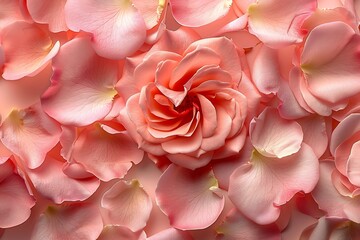 Fototapeta premium Rose petal motif rendered soft pastel pink and crimson tones delivering an airy and sophisticated design for packaging or textiles