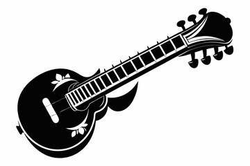 Obraz premium sitar line art silhouette vector illustration