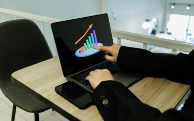 A female investor analyzes past trends, sets goals, diversifies assets, and manages risks to ensure...
